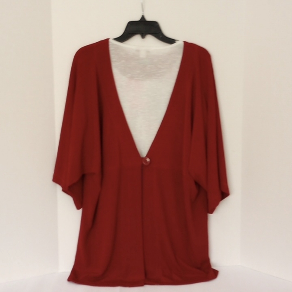 VIKKI VI WOMAN'S RED SLINKY ONE BUTTON JACKET 3/4 SLEEVE  SIZE 1X